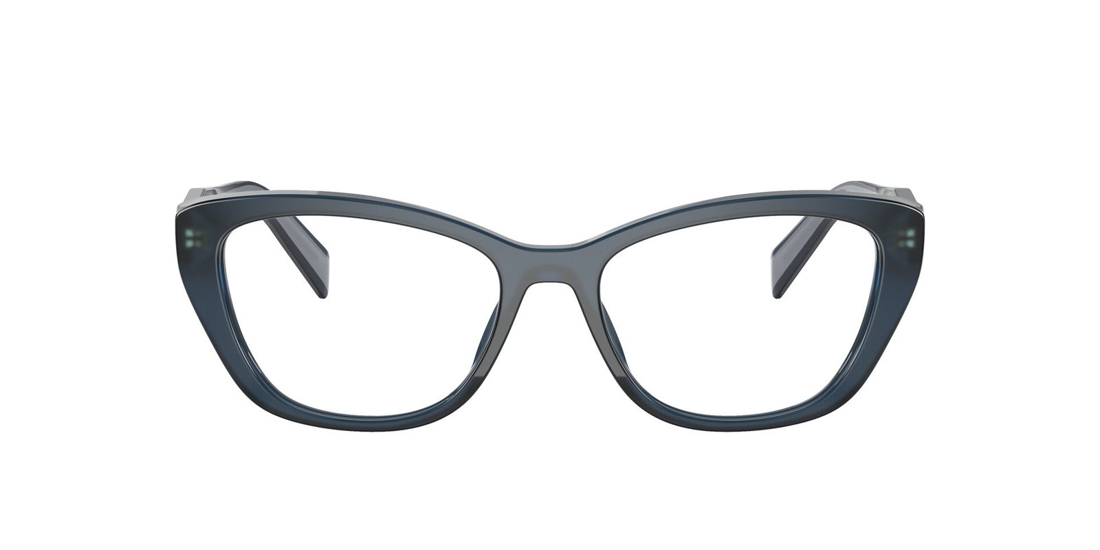 Das Bild zeigt die Prada Brille 19WV in Opalblau von vorne.